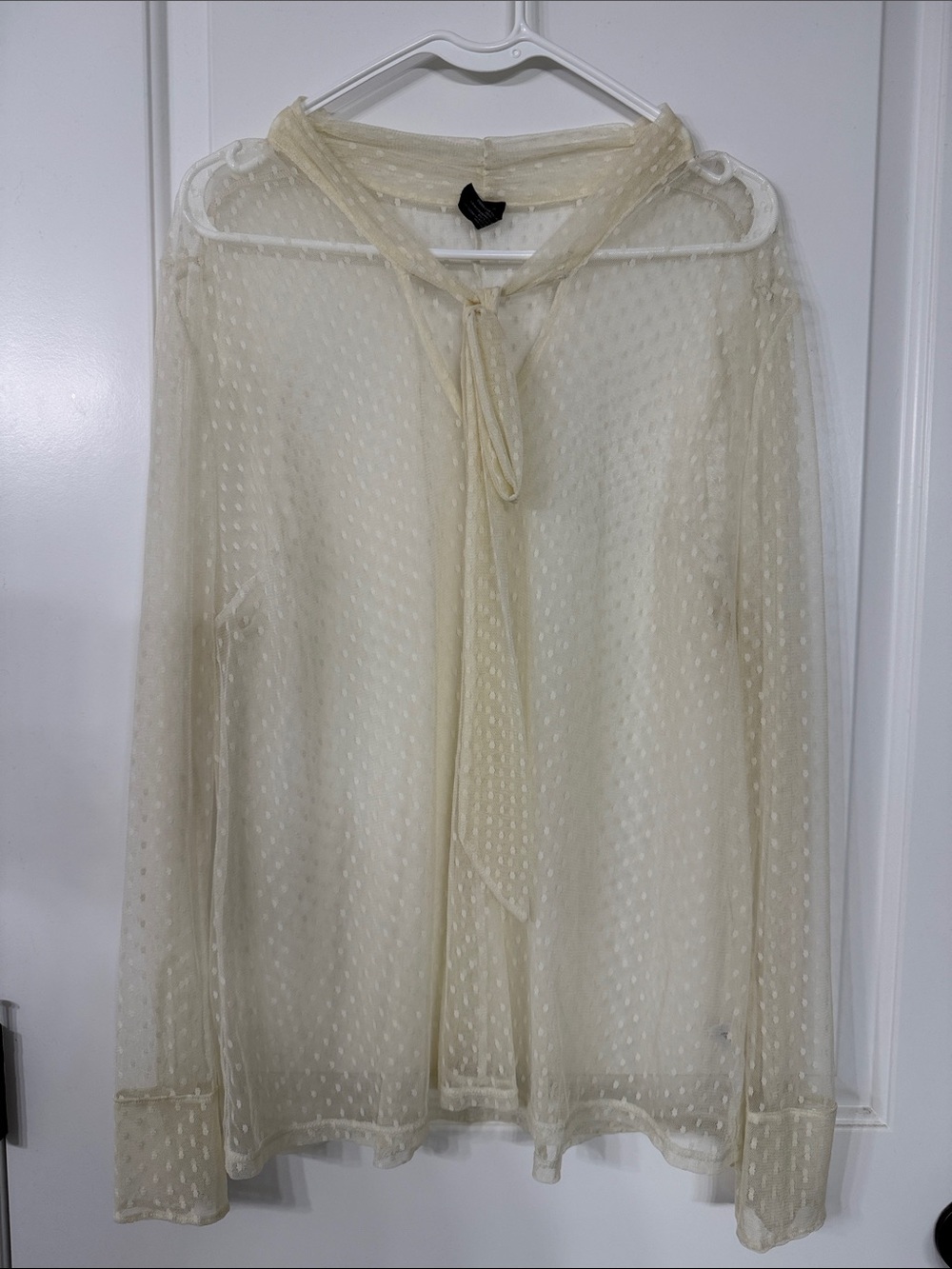 Lane Bryant Cream Swiss Dot Tie-Neck Blouse